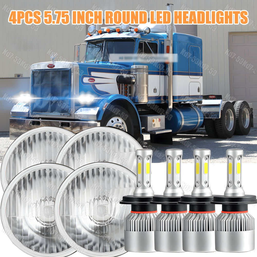 4pcs 5.75 5-3/4 Round LED Headlights Hi/Lo For Peterbilt 359 348 Chevrolet Buick