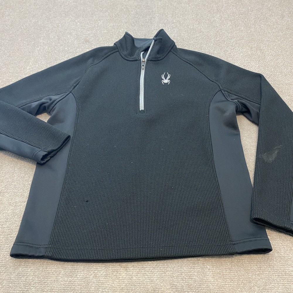 Spyder Jacket Mens Medium Black Knit Fleece 1/4 Zip Sweater Logo Outdoor