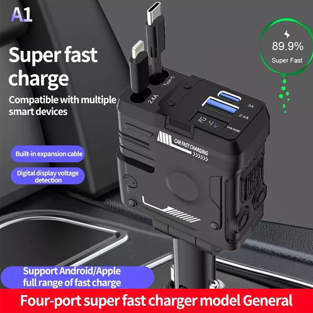 Super Fast 4-Port USB Car Charger for iPhone Samsung Android Phones