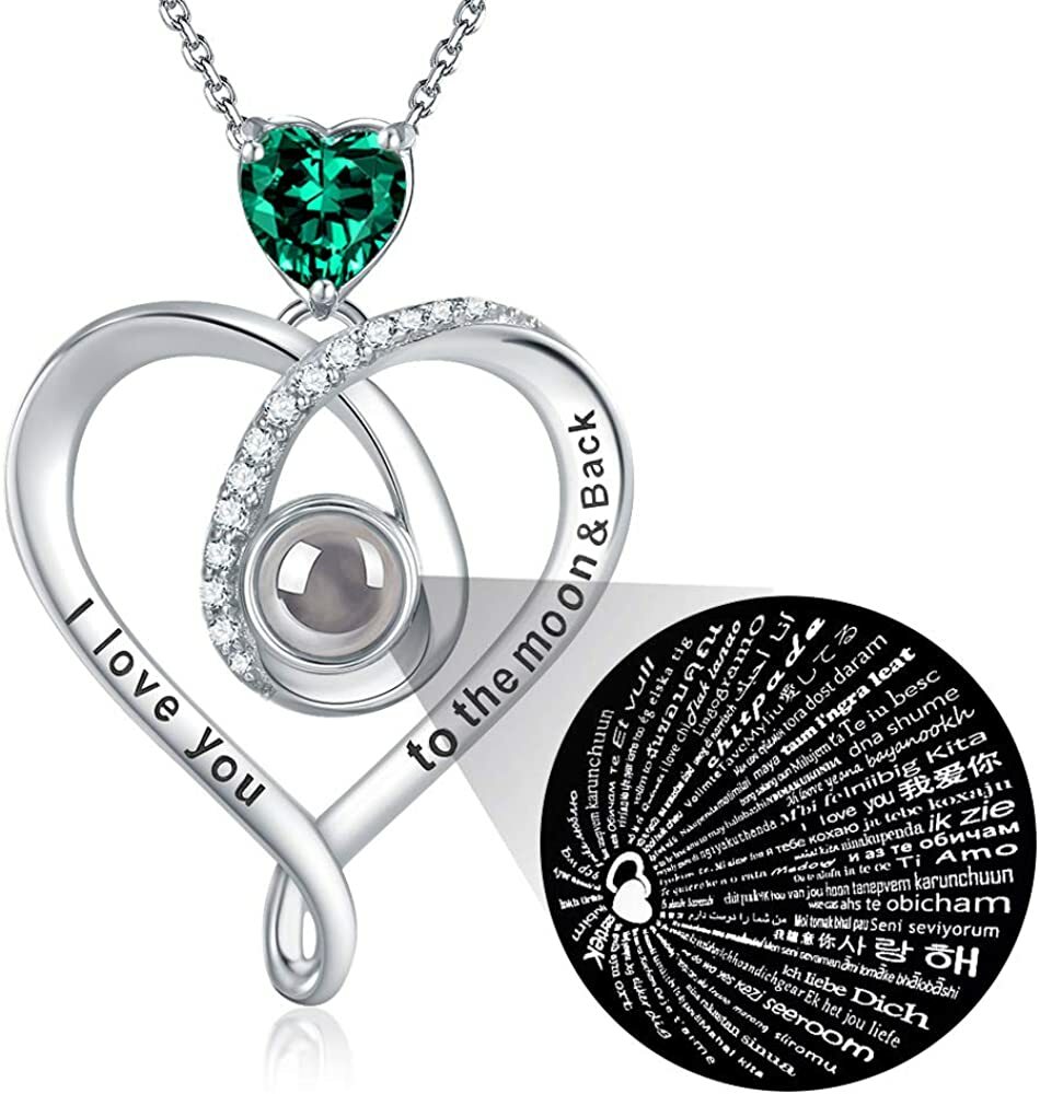 Mothers Day Gift for Mom I Love You Necklace 100 Languages Emerald Birthstone-image
