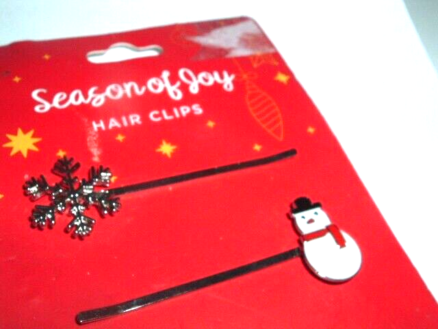 Pair Winter Enamel Snowman and Silver Snowflake Hair Bobby Pins NWT
