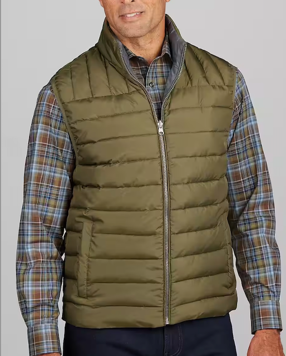 Jos A Bank Reversible Padded Vest in Olive - Tailored Fit 2XL