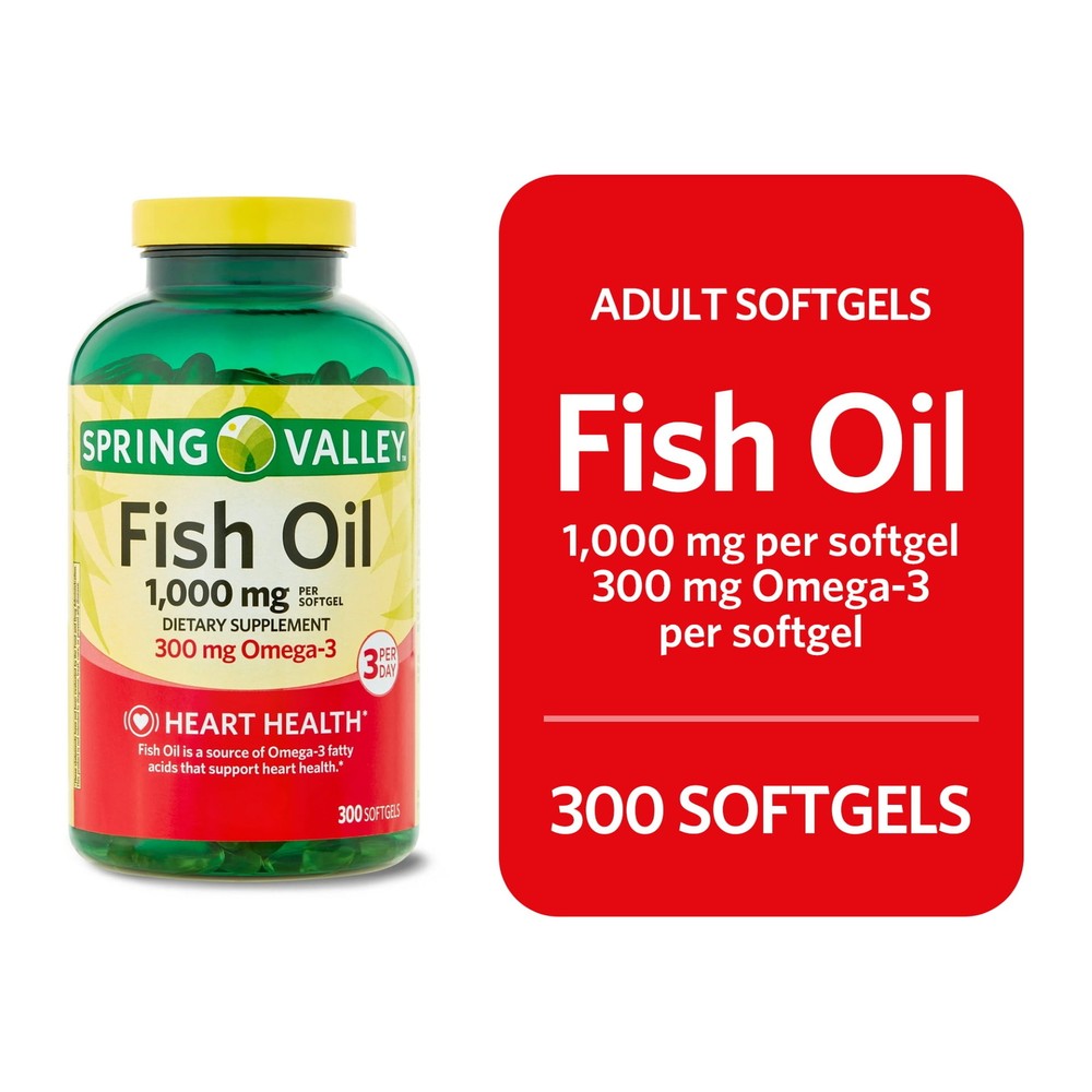 Omega-3 Fish Oil 1000 mg Softgels for Heart Health – 300 Count  