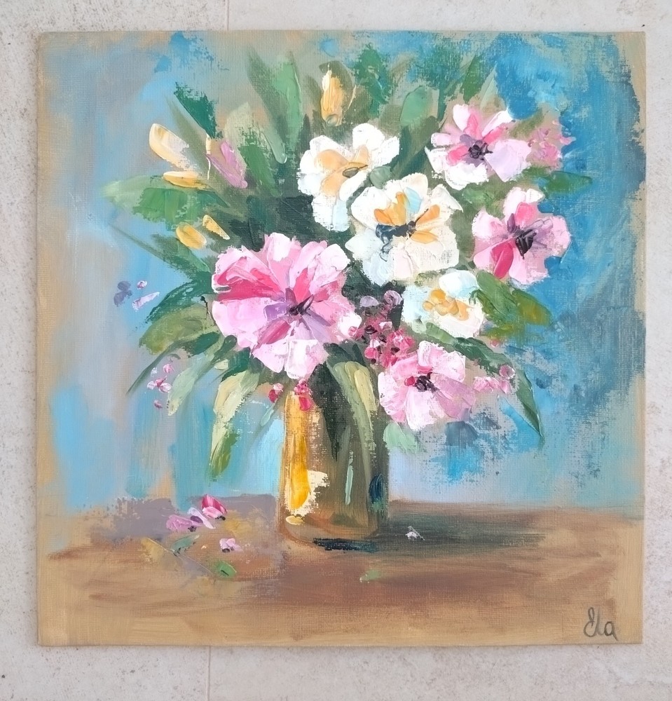 Original oil paintings flowers impasto