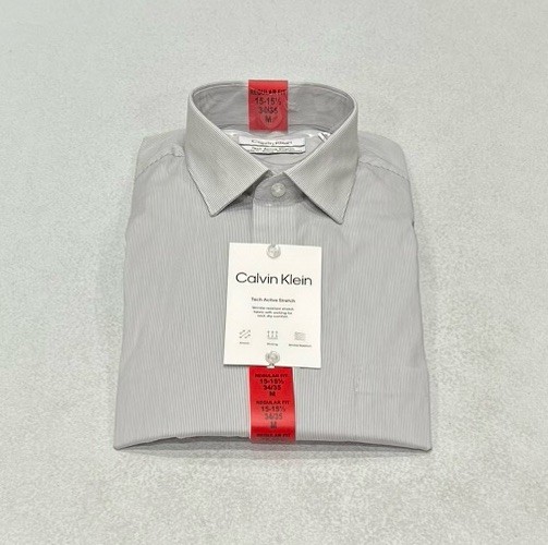 Calvin Klein Men’s Tech Active Stretch Dress Shirt, Grey, M (15-15.5-34/35)