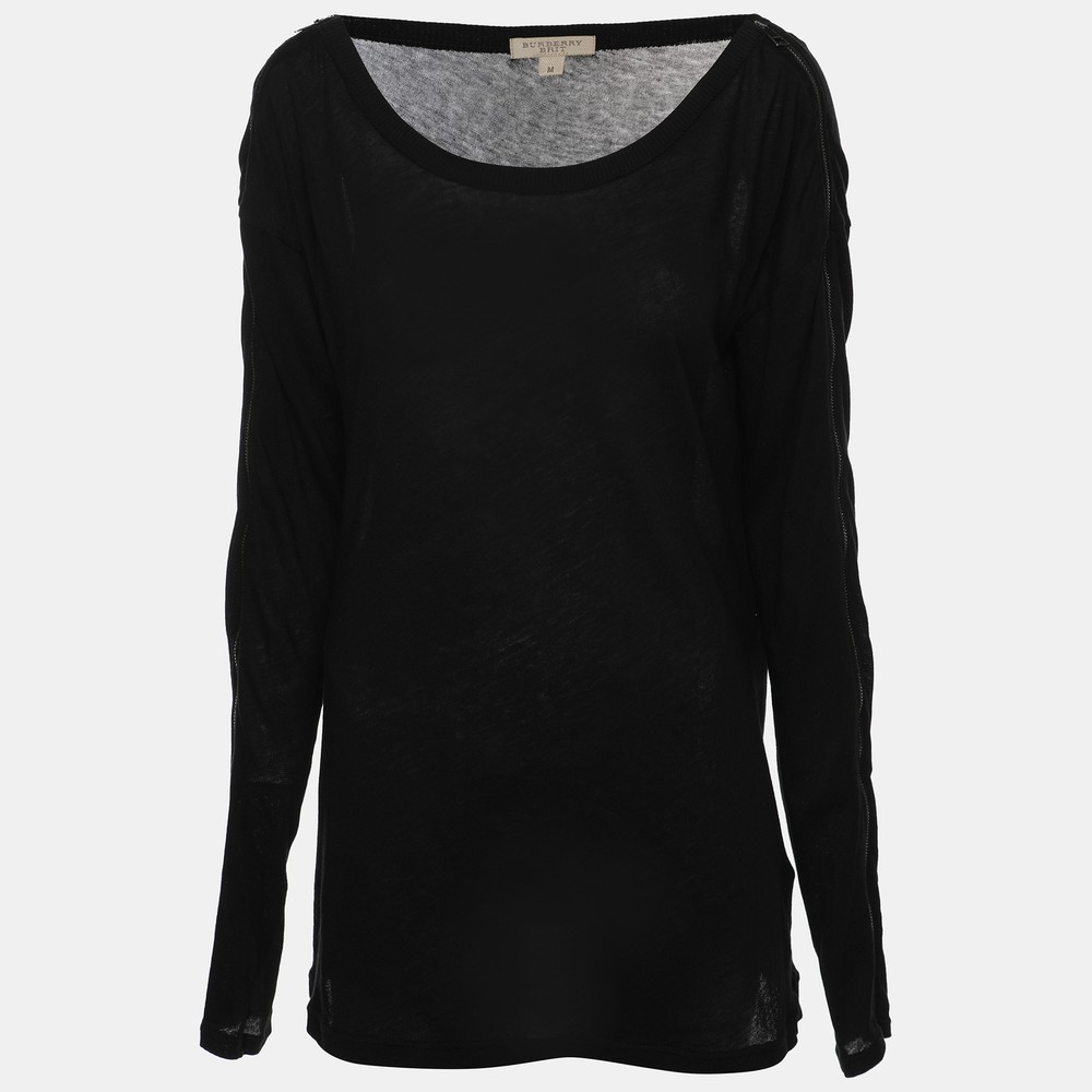 Burberry Black Cotton Long Sleeve Top M