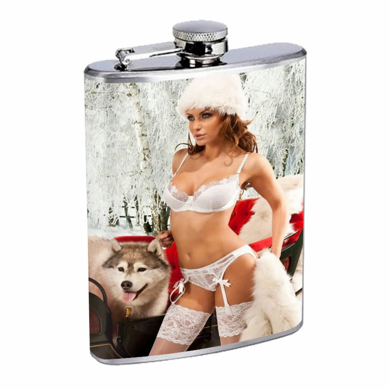 Christmas Pin Up Girls D8 Flask 8oz Stainless Steel Hip Drinking Whiskey
