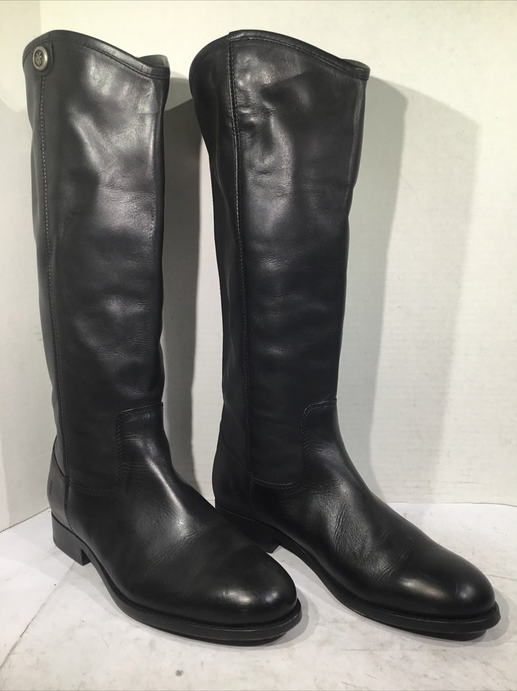 Frye Womens Size 7.5 Melissa Button 2 Black Leather Tall Riding Boots $348 ZF-75