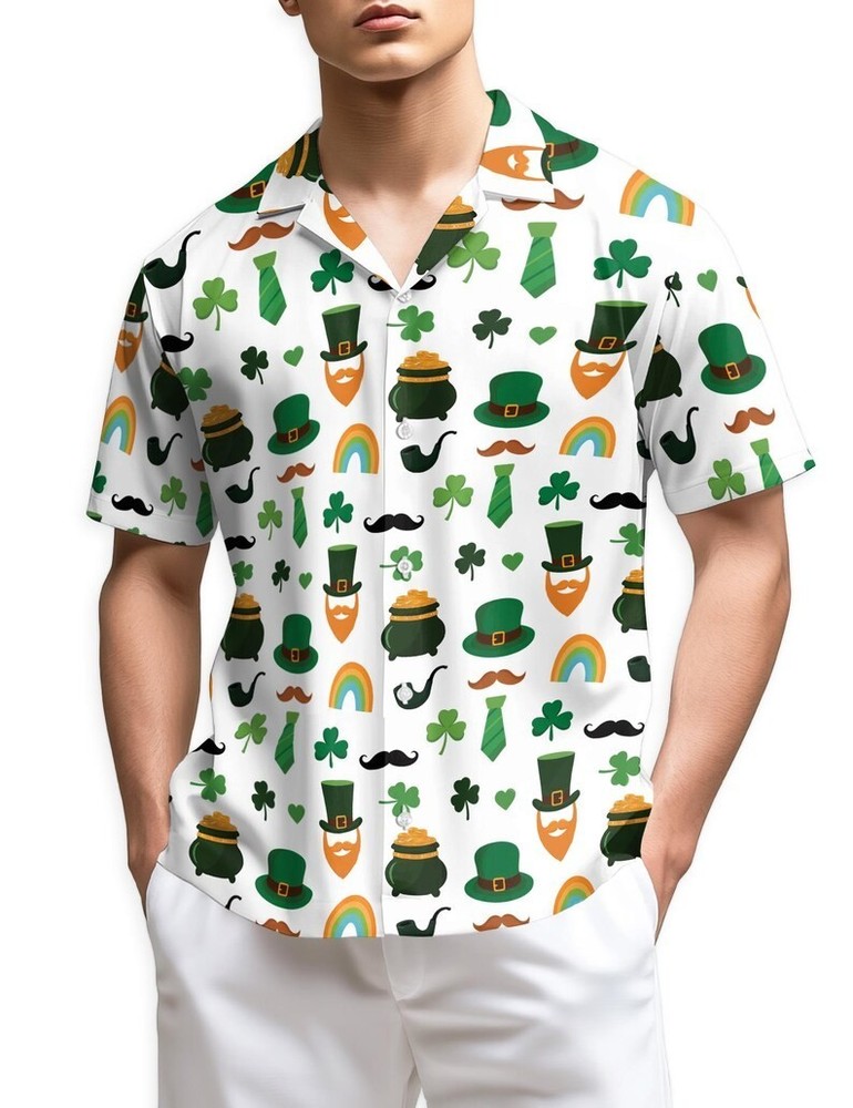 St Patrick's Day Shamrock Hawaiian Shirt Irish Lucky Green Men's Party