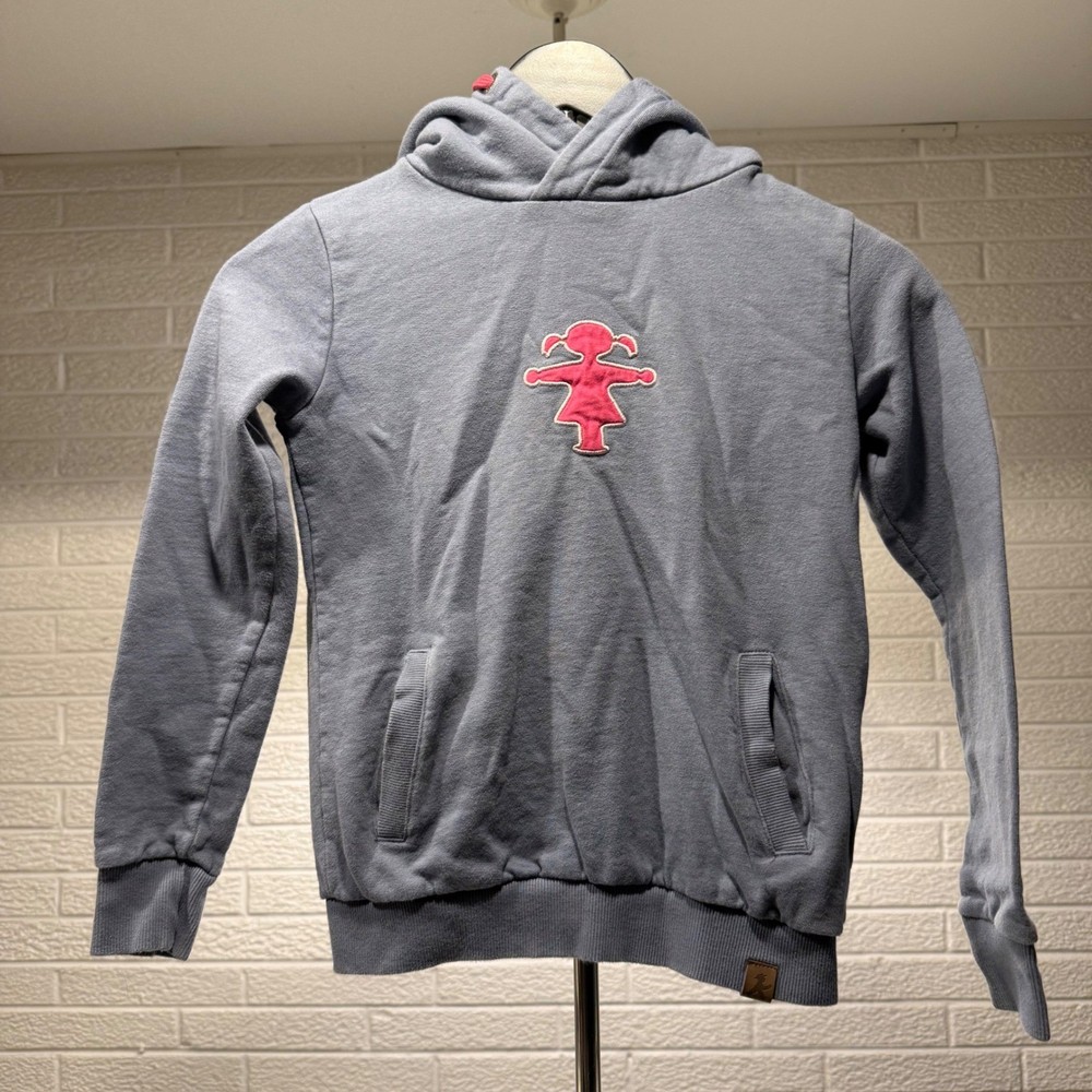 Ampelmann Kids Gray Hoodie with Pink Girl Logo Kangaroo Pocket Organic Cotton