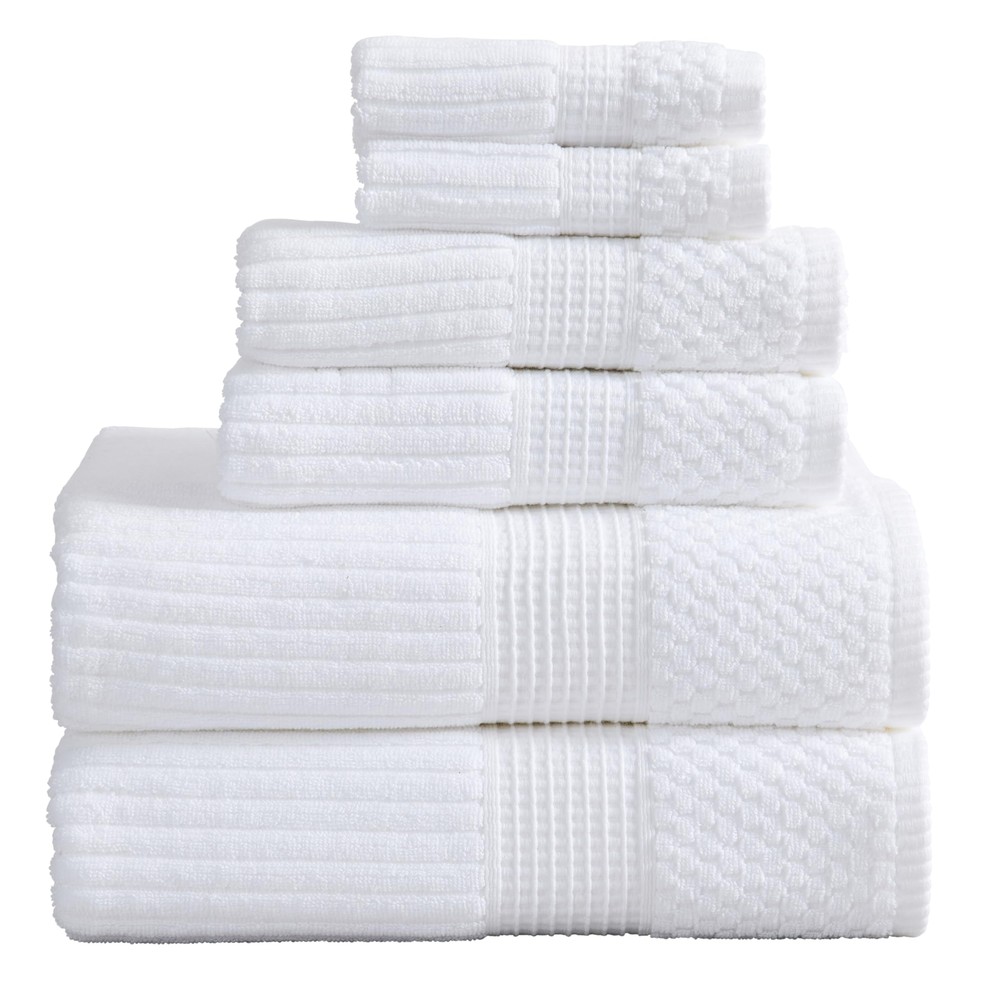 Springtree 6-Piece Cotton Bath Towel Set - Soft Absorbent Quick-Dry White Towels