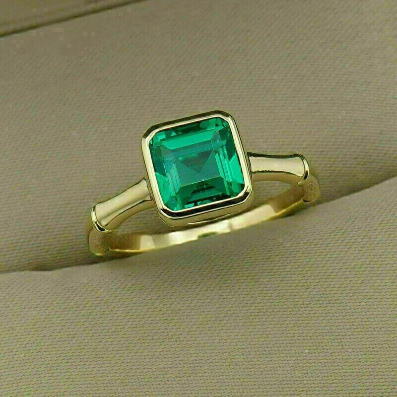 Asscher Lab Created Emerald Diamond Women Wedding Ring 14K Yellow Gold Plated
