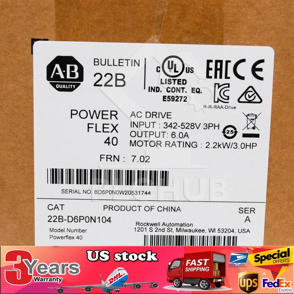 New  AB 22B-D6P0N104 Powerflex 40 AC Drive 3.0Hp 2.2kW 22BD6P0N104 US Free Tax
