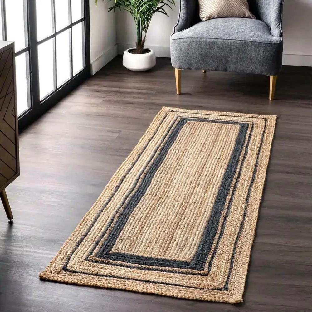 Runner Rug 100% natural jute braided handmade carpet rustic modern look area rug