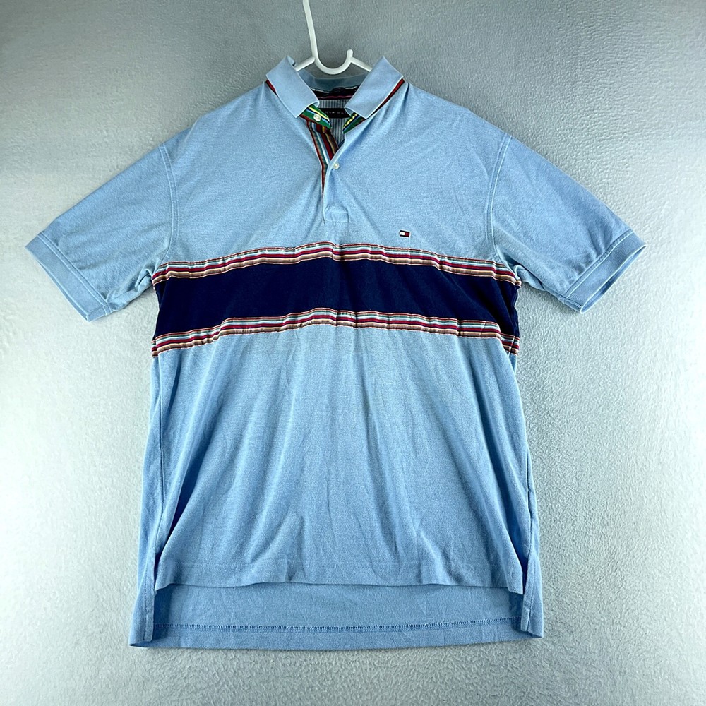 Tommy Hilfiger Vintage Blue Polo Shirt for Men Size M Short Sleeve Collared