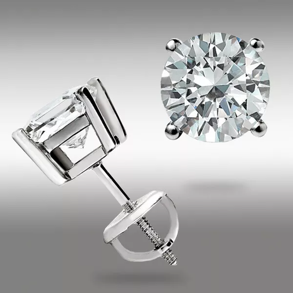 ROUND CUT 1.0 CT GRA MOISSANITE STUDS EARRINGS SOLID 14K WHITE GOLD SCREWBK GIFT