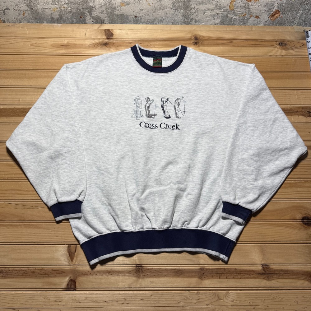 Vintage 90s Cross Creek Golf Embroidered Crewneck Ringer Sweatshirt USA Made XL