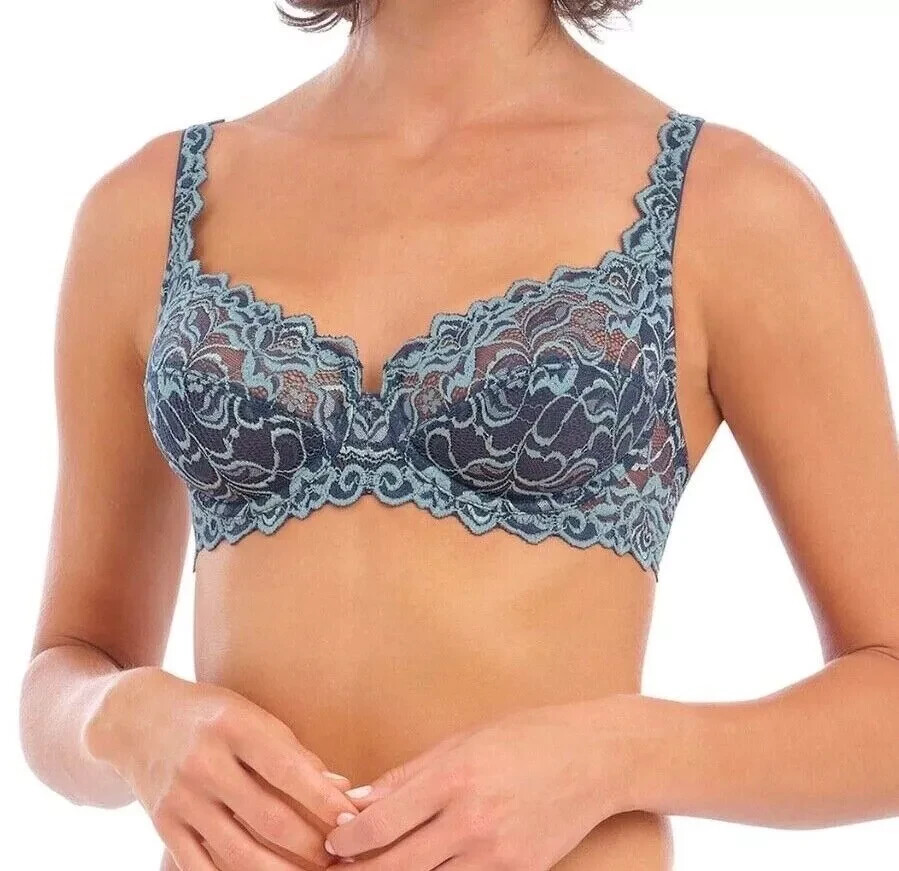 Wacoal Eglantine Bra Ruri Blue Lace Size 32C Underwired Full Cup Balcony BFA662