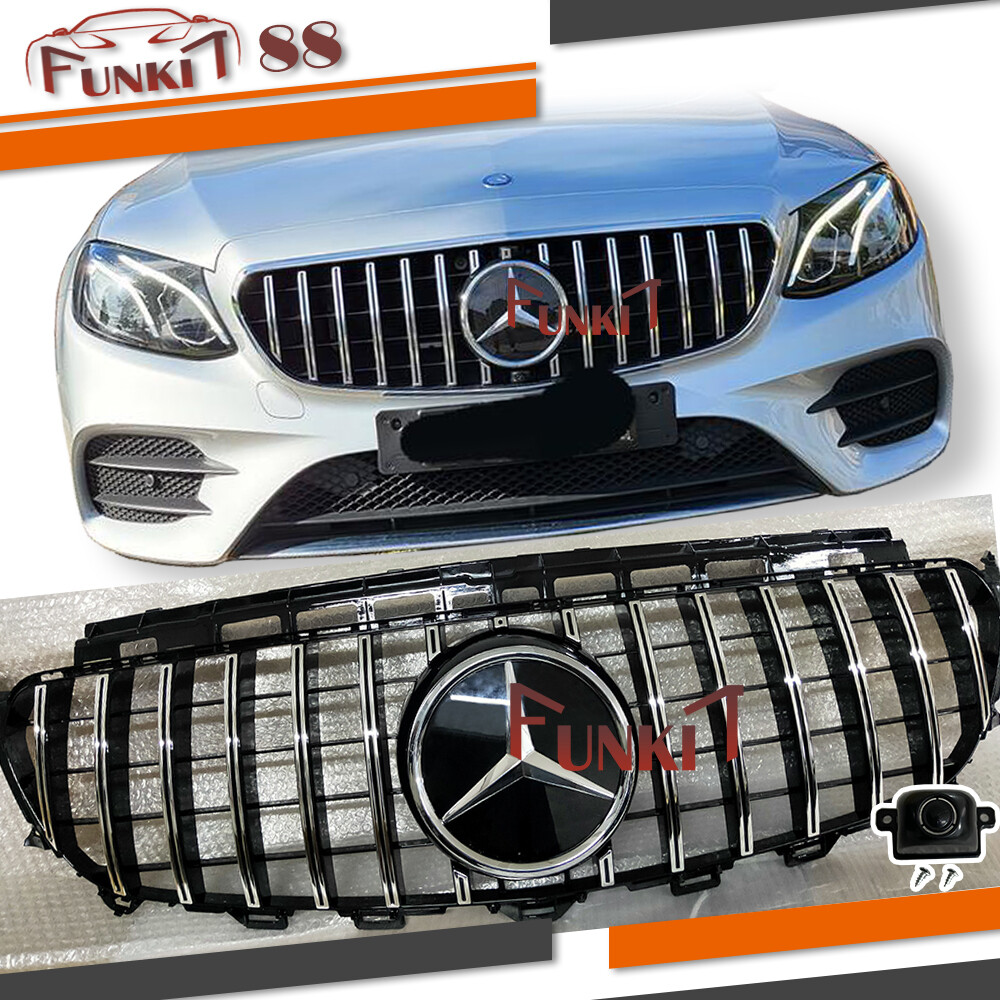 GTR Style Grille Grill For 2016-2020 Mercedes Benz W213 E350 E400 Black Chrome