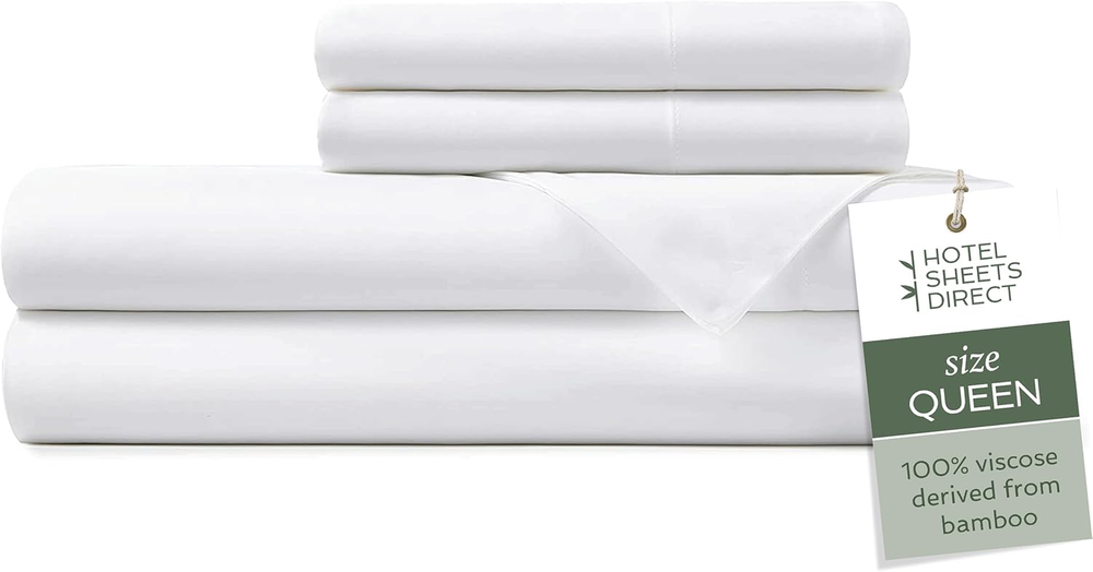 4 Piece Queen Size Bamboo Viscose Bed Sheet Set with Deep Pockets