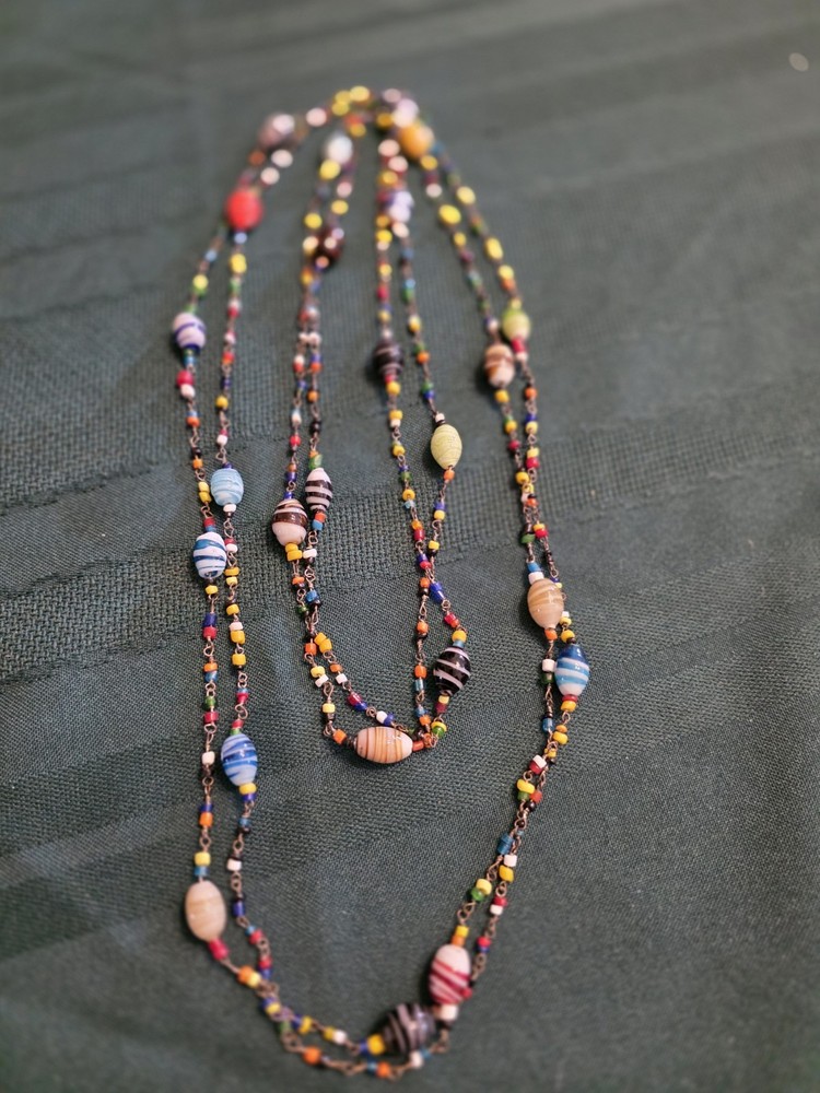 Vintage Costume Jewelry Extra Long Multi-color Beaded Necklace