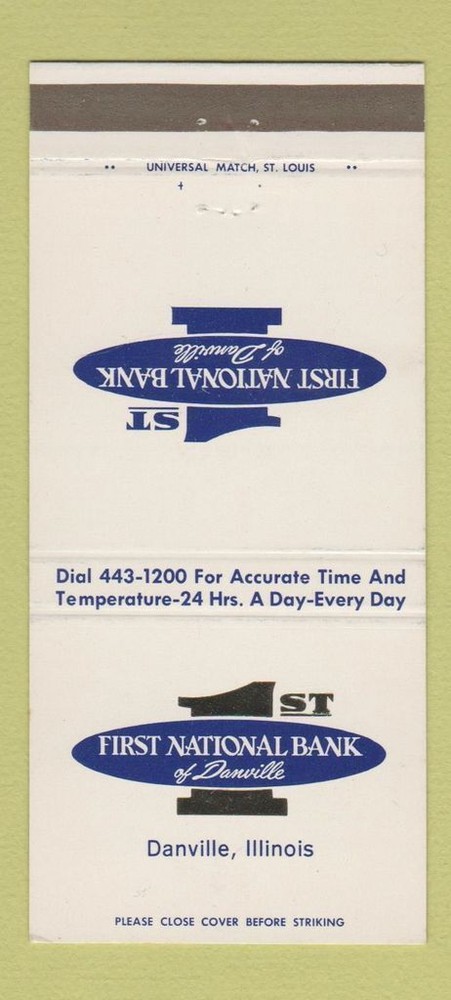 Vintage Matchbook Cover First National Bank Danville IL 30 Strike