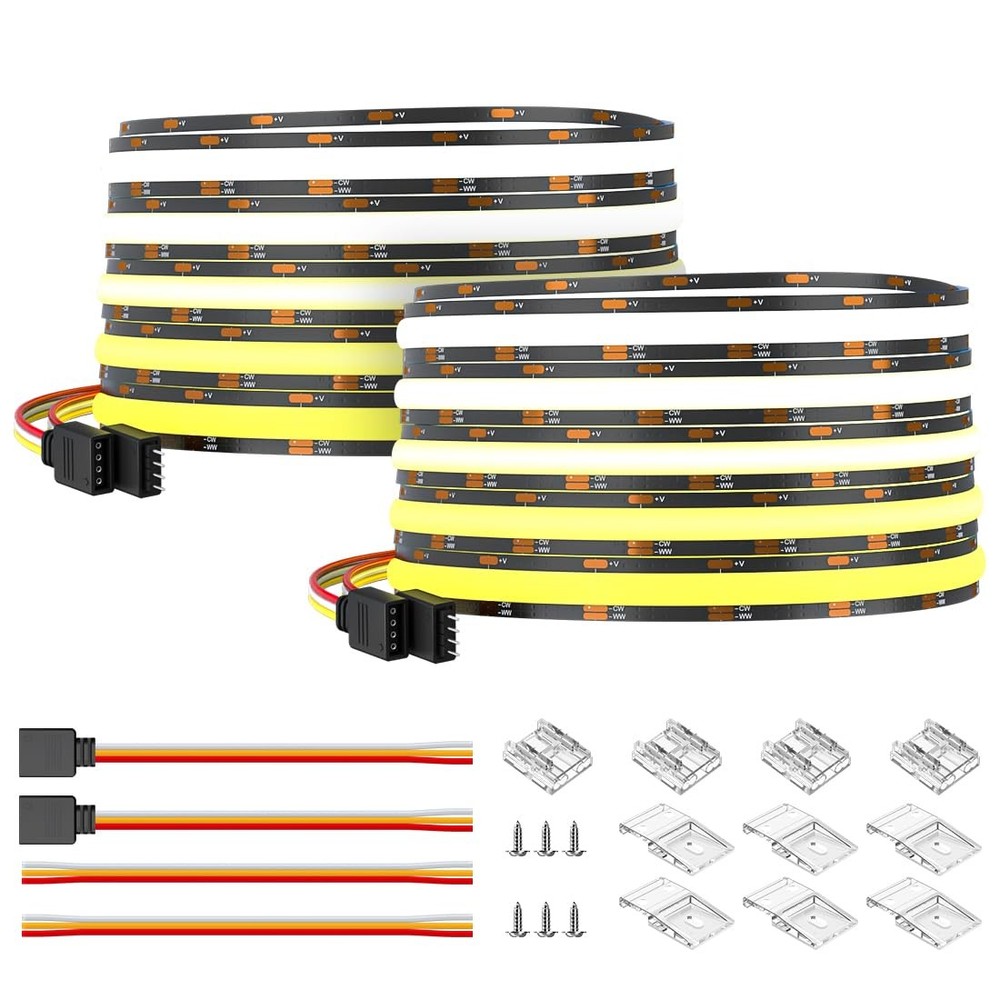 FCOB CCT COB LED Strip Tunable 2700K-6500K DC24V 2X16.4FT Total 32.8FT 640LED...