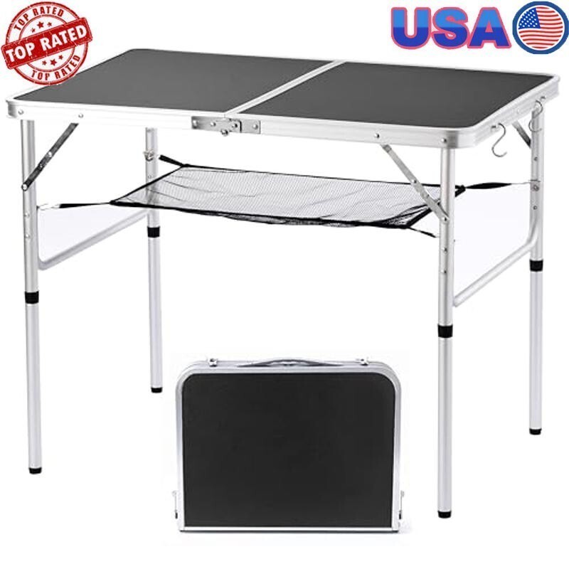 Adjustable Height Aluminum Camping Table Portable Folding Dining Table 3Ft New