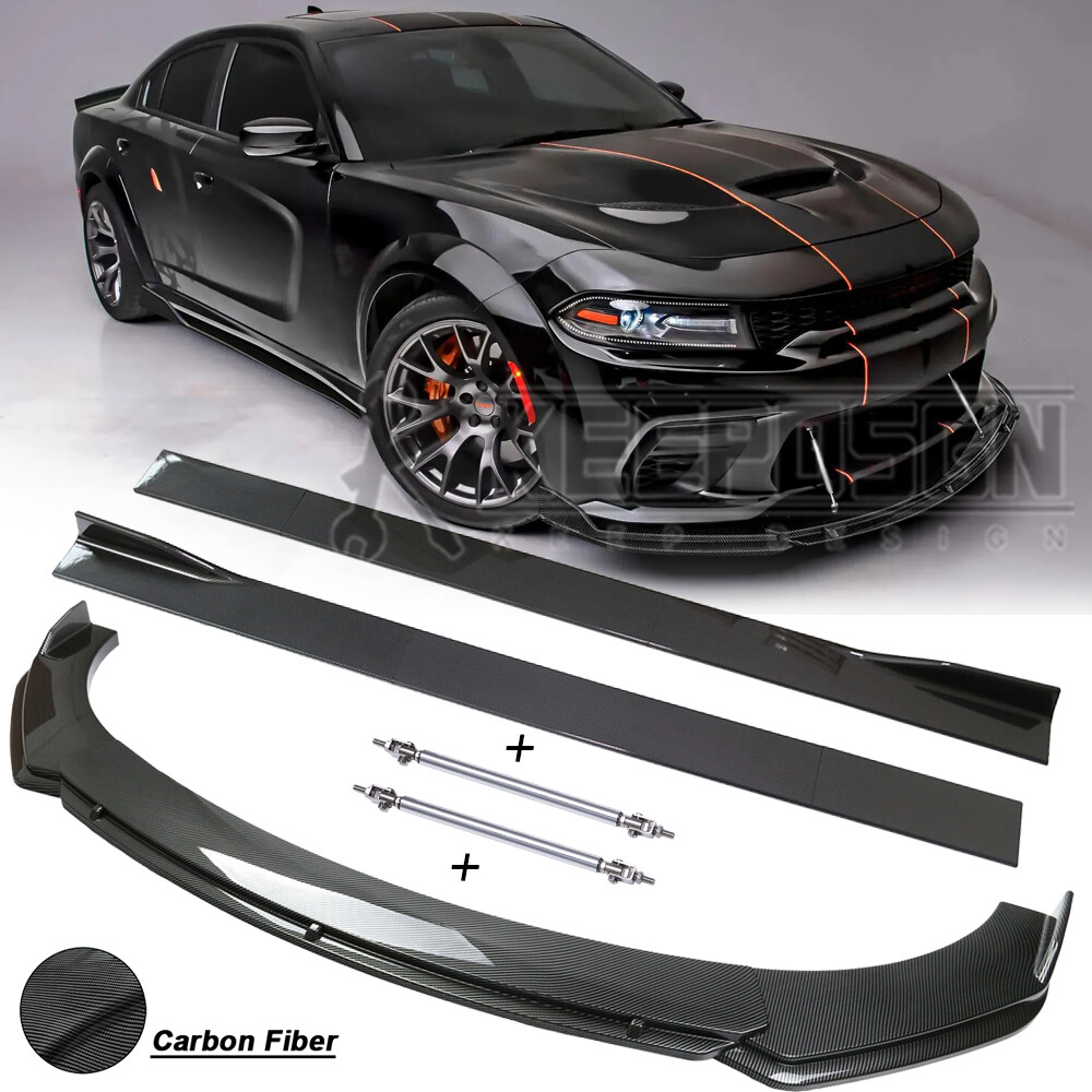 CARBON Front Bumper Lip Splitter Spoiler Side Skirts Body Kit for Dodge Charger