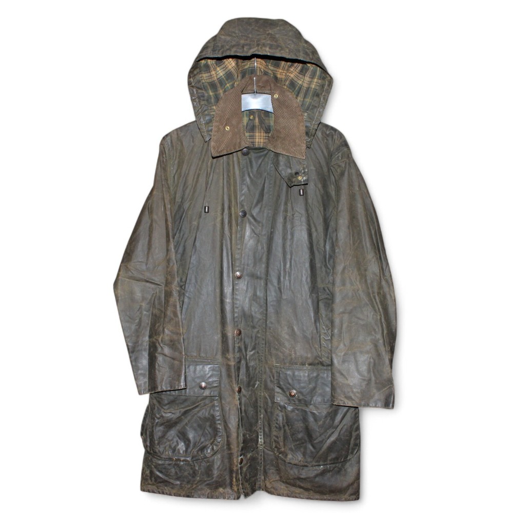 1986 Vintage Barbour Border Waxed Jacket C36 Mens Medium Hooded A200 Olive Brown
