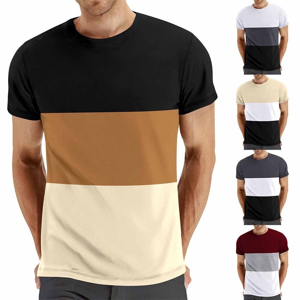 Daily Mens T-shirt Leisure Muscle Pullover Regular Striped Round Neck Casual Top