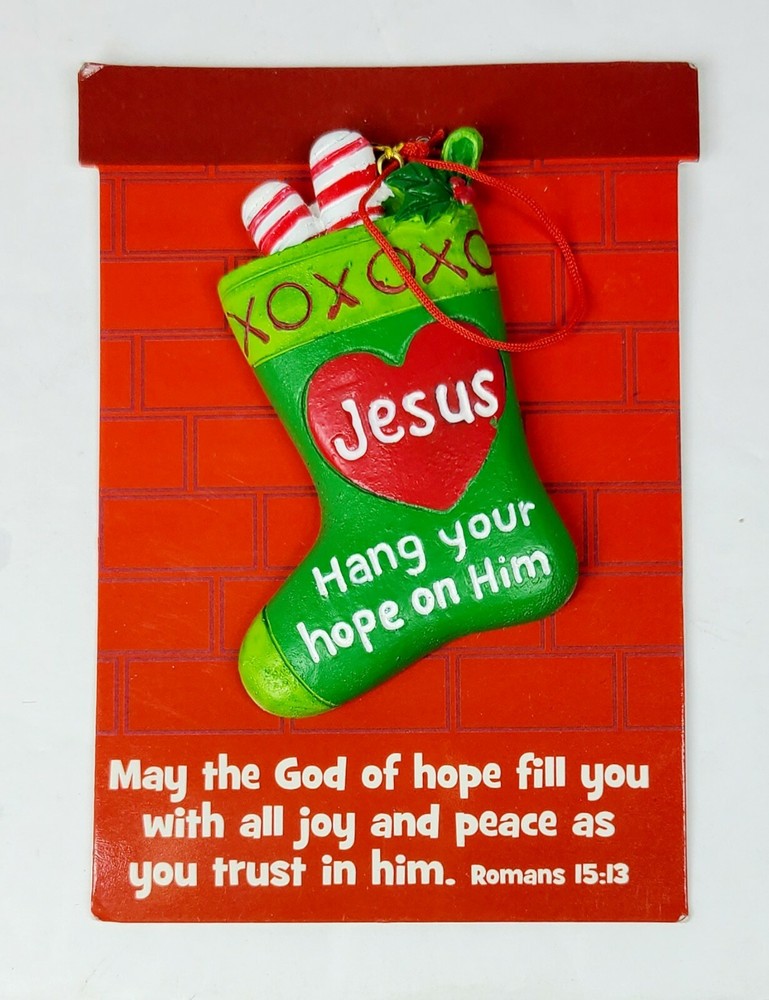 FE-OTC Christmas Religious Stocking Ornament - Hang Your Hope on Jesus, NEW