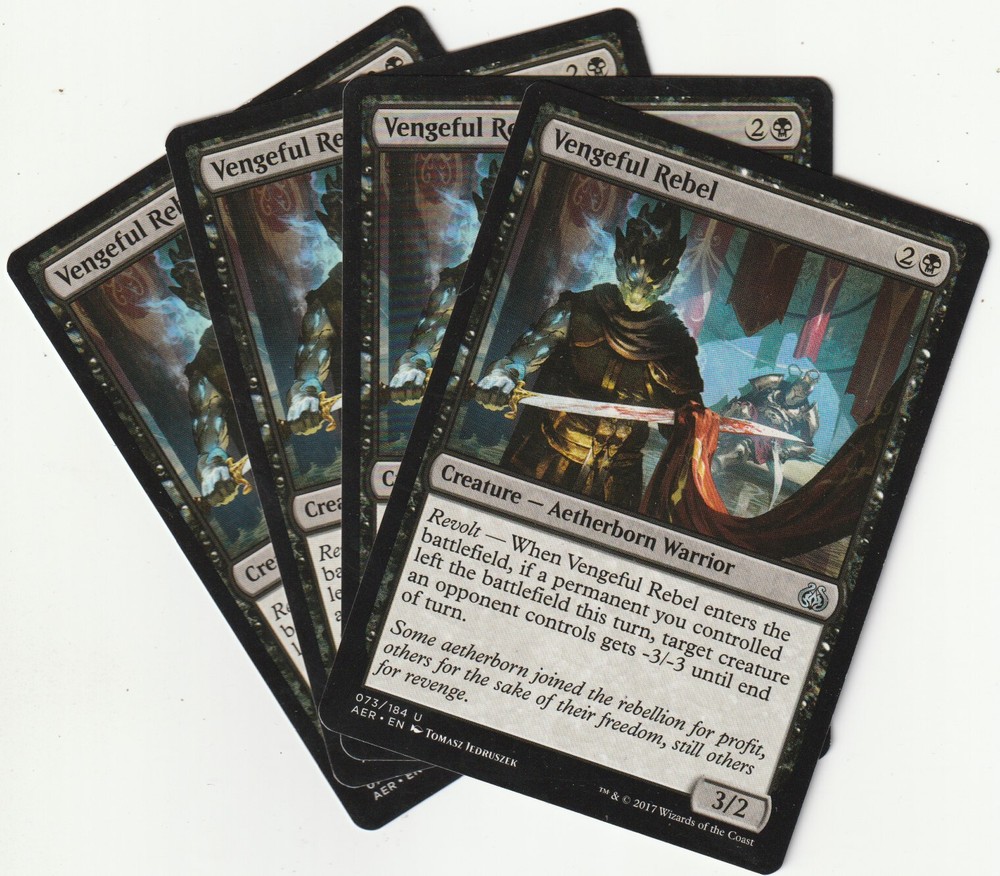 4x MTG Vengeful Rebel Black Creature Card Playset - AER/EN NM/EX Condition