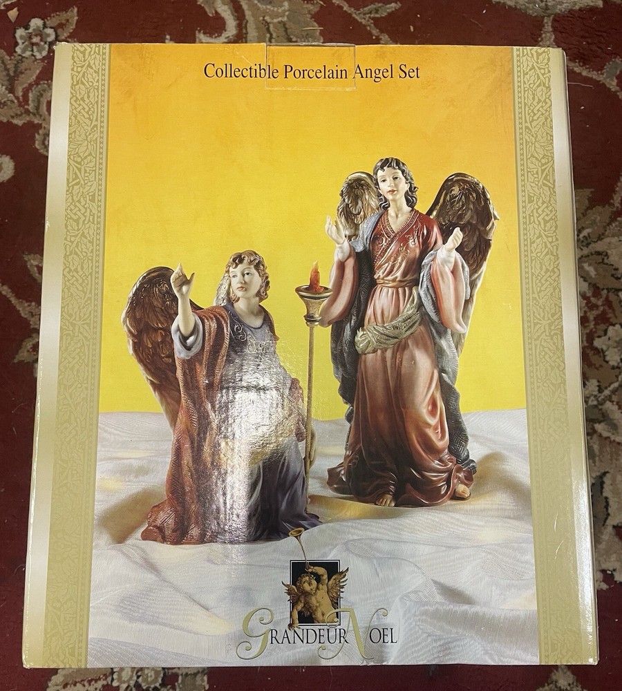 Grandeur Noel Hand Painted Porcelain Angel Set of 2 Collector's Edition