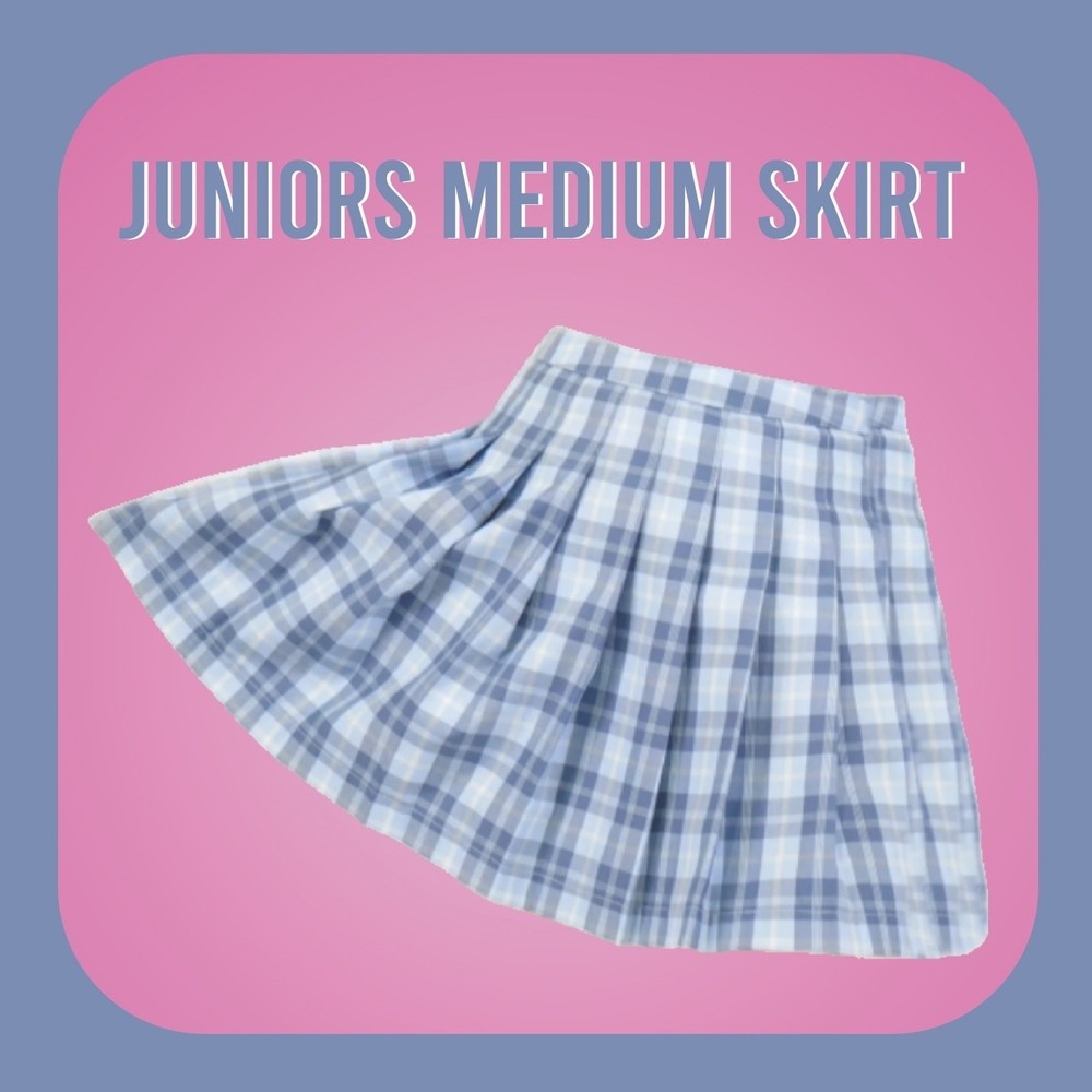 Zen Blue & White Plaid Pleated Skirt - Medium Size