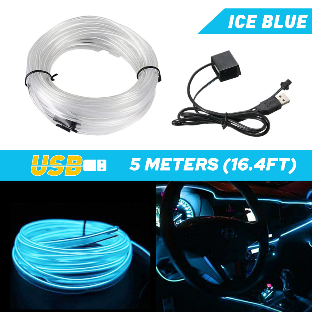 5m Car Interior Atmosphere Wire Auto Strip Light Decor Lamp Accessories Ice Blue