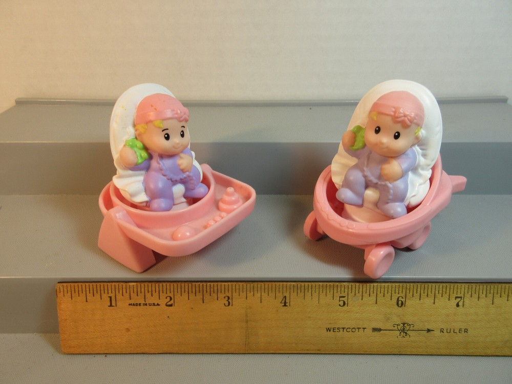 Vintage Fisher Price Little People Pink Baby Highchair Walker Stroller + Twins