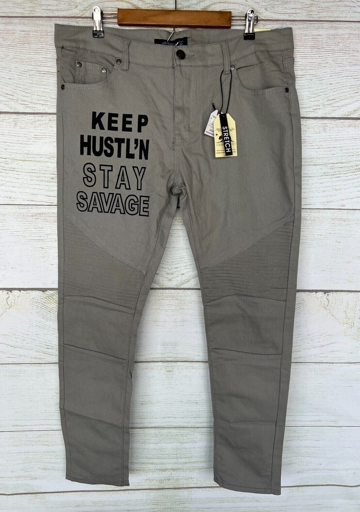 Trestles Thin Jeans Mens 40X32 Grey Keep Hustl'n Canvas Style Stretch Skinny New