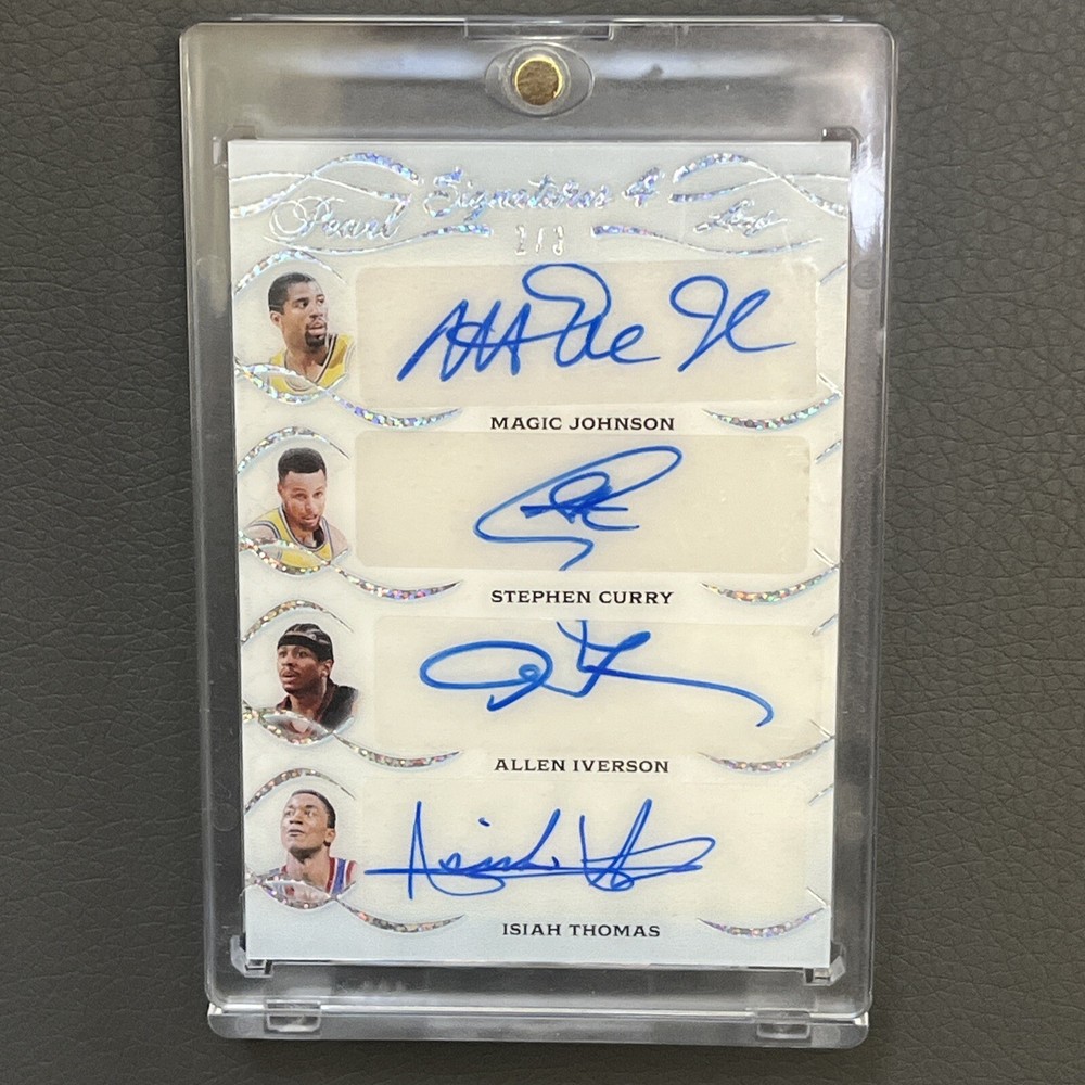 Steph Curry Magic Johnson Allen Iverson Isiah Thomas Auto Leaf Signatures Card