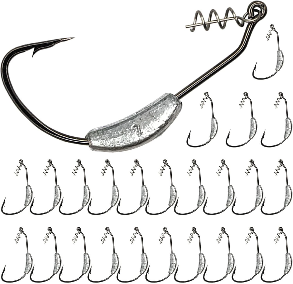 25 Pack Weighted Swimbait Hooks, Jig Heads with Twist Lock, Soft Plastic Worm Fi