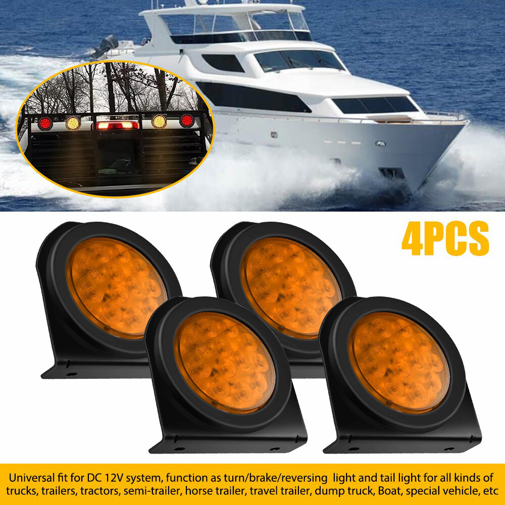 4-Inch Round LED Turn Signal Tail Brake Lights for Trucks and Trailers in Amber