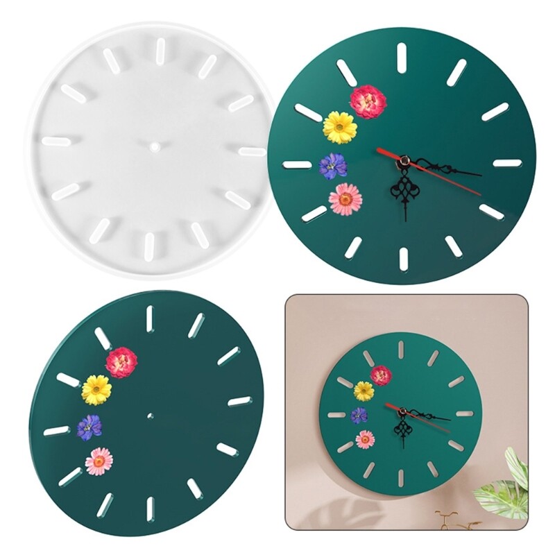 Round Silicone Clock Mold for DIY Epoxy Resin Craft with Dial Accessories