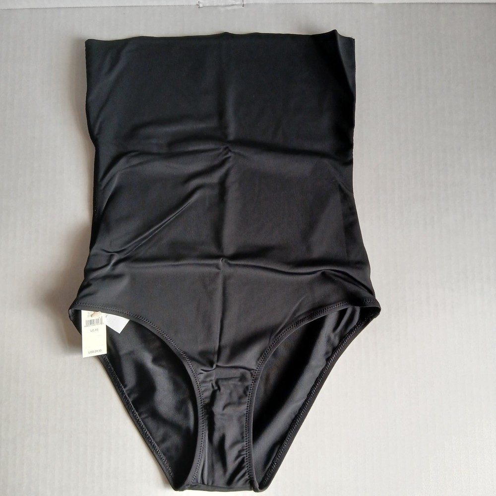 Aerie High Waisted Bikini Bottom XS Black Full Coverage Tummy Control Swim NWT