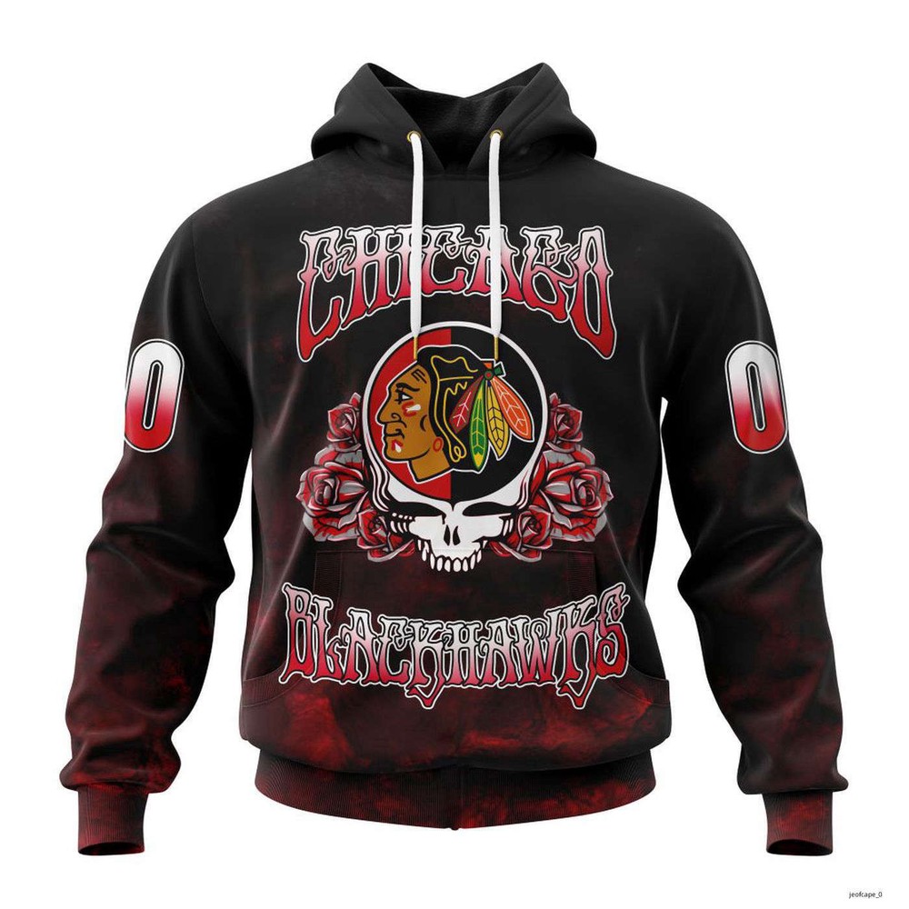 Chicago Blackhawks Personalized Grateful Dead Design Hoodie S5XL