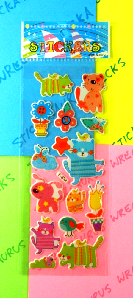 Cartoon Animal and Plant Puffy Stickers - 1 Sheet Pack
