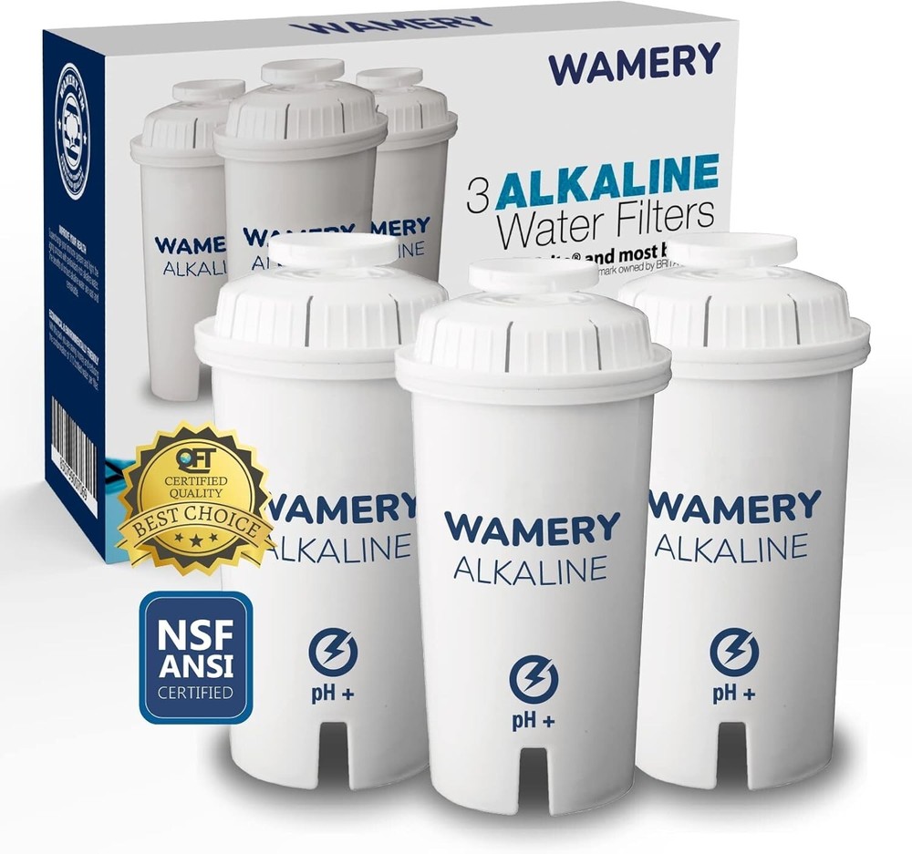 Alkaline Water Filter Replacement 3-Pack. Fits Wamery & Brita Pitchers