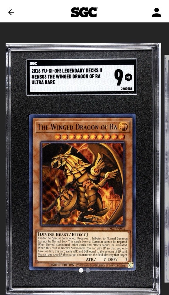 Yu-Gi-Oh Winged Dragon of Ra Ultra Rare LDK2-ENS03 Unlimited Edition