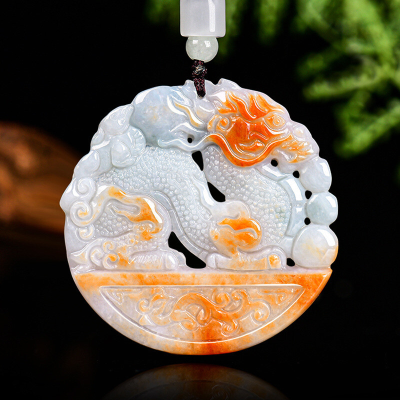 Natural Burma A-Grade Certified Red Dragon Zodiac Jade Pendant