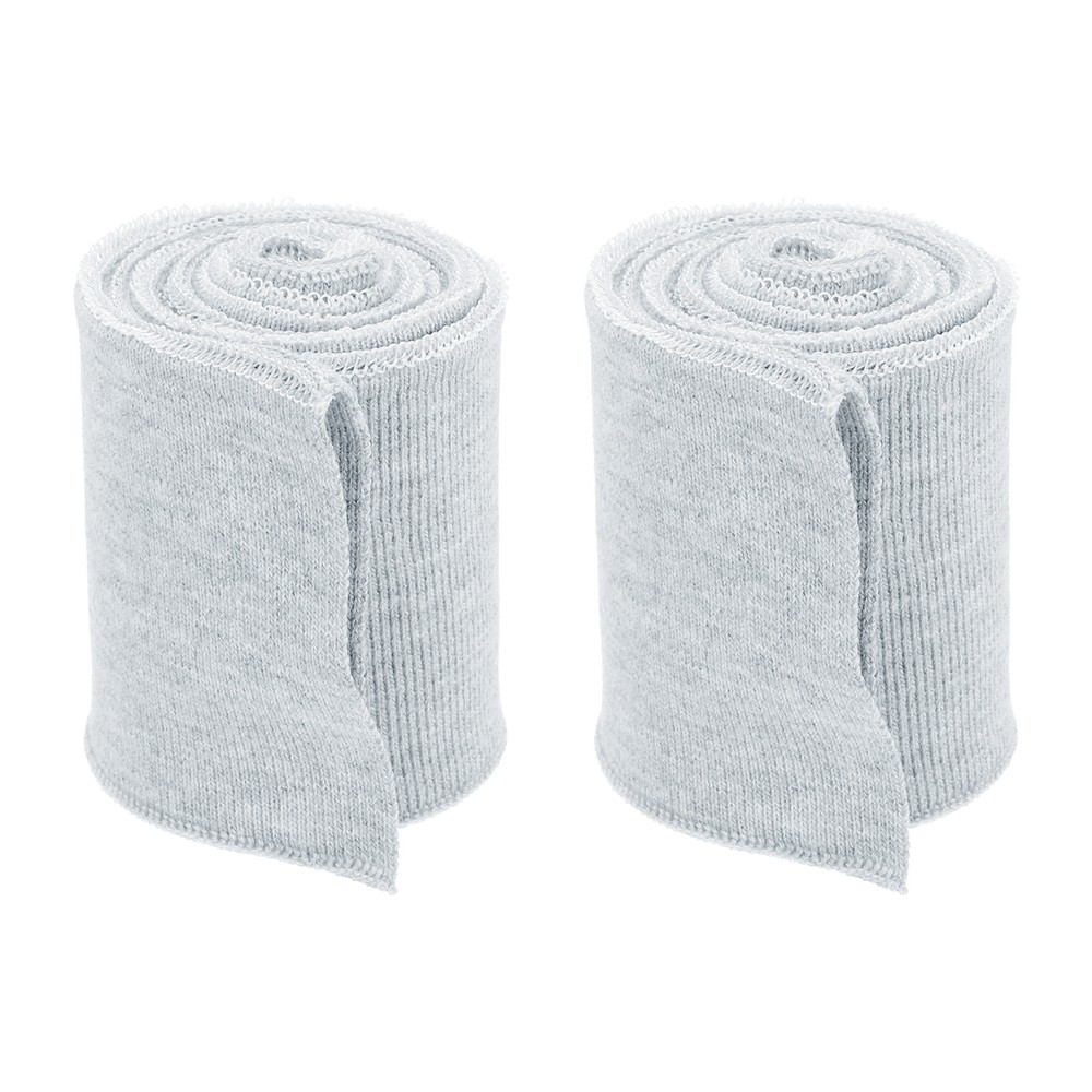2Pcs 3 Inch x 2.6ft Elastic Cuffs Knitted Ribbed Cotton Fabric Trim Light Grey