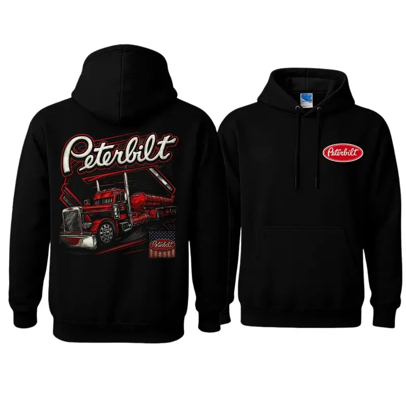 Peterbilt Hoodie, Black Pullover Sweatshirt, Green And White Flag Graphic